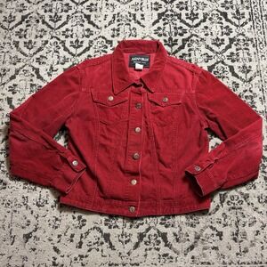 Vtg Judy Blue Red Corduroy Jacket Women's Size M Made USA Boho Western Preppy